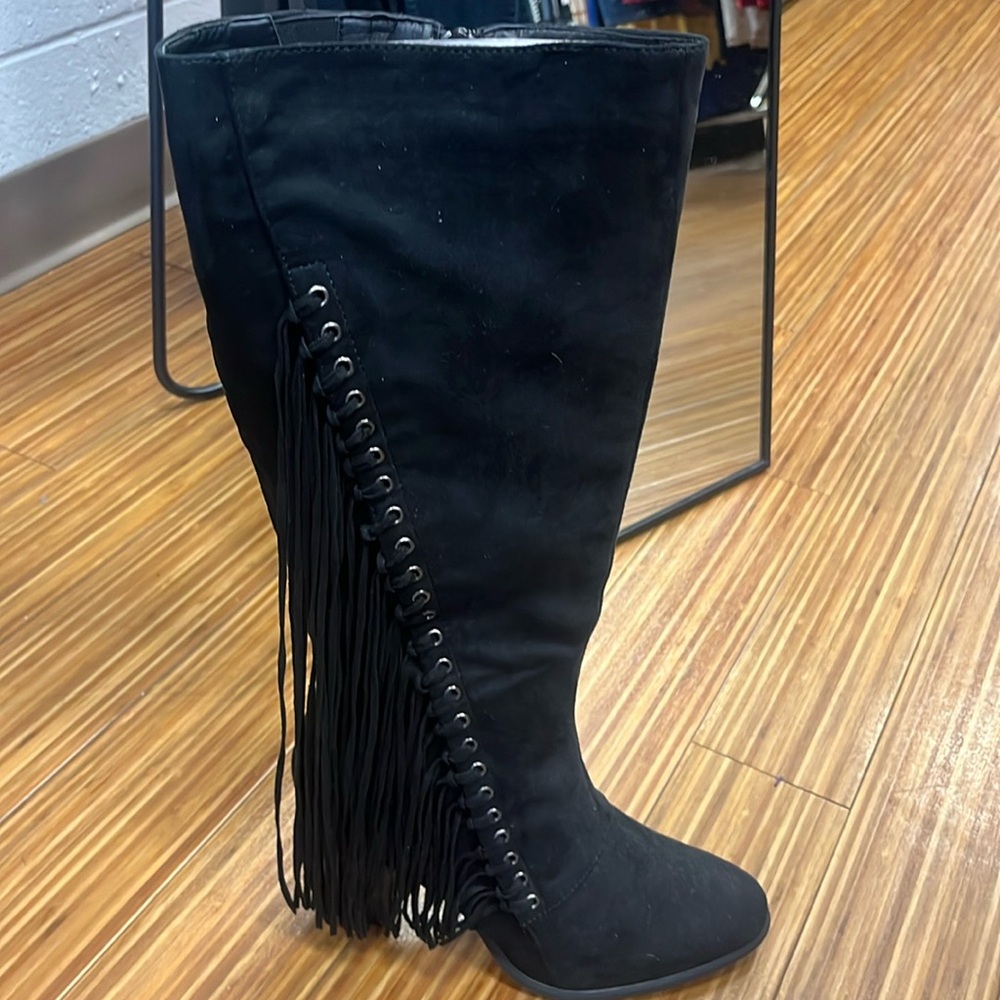 Black Suede Fringed Boots